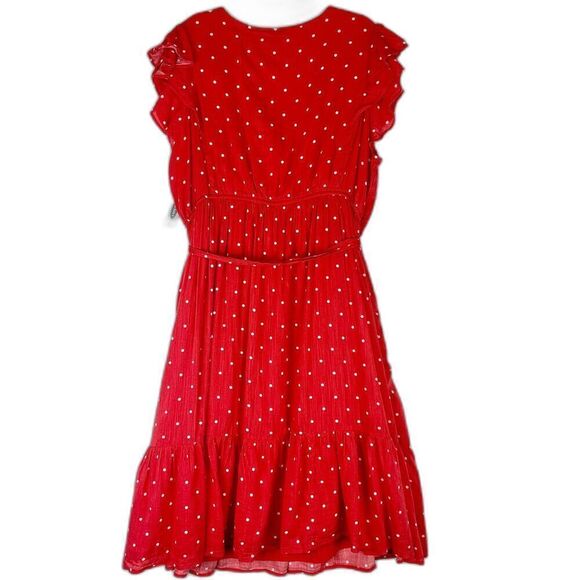 Old Navy Surplice Wrap Front Midi Dress Red Dots Size XXL NWT Tie Waist - Picture 6 of 13